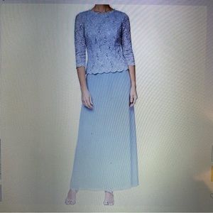 Alex Evenings 3/4 Sleeve Sequined-Lace Bodice Gown Sky Blue  Sz 10 New with Tags